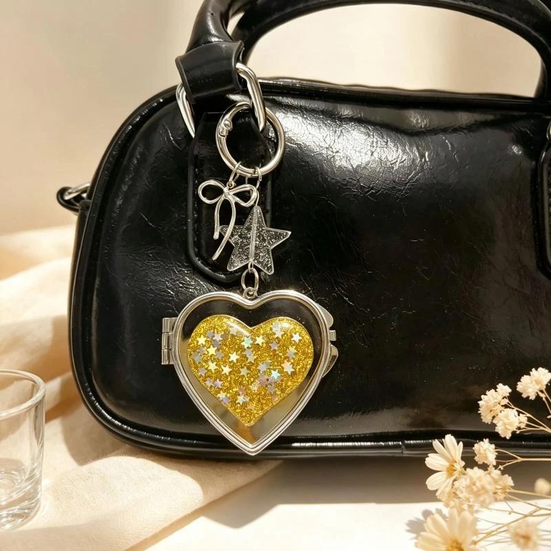 Ins Mini Cute Mirror Pendant Keychain Portable Makeup Cute Girl Style Bag Accessories Gift