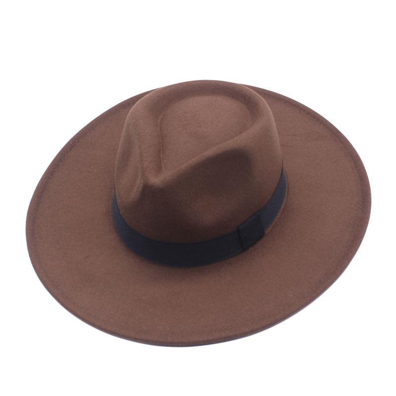 European and American Felt Hat Big Edge Cm Woolen Top Hat Autumn and Winter Square Black Webbing Men's and Women's Jazz Hat