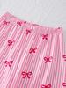 Soft Stretchy Bow Print Pajama Set Crew Neck Solid Short Sleeve Top & Striped Long Pants Cute Casual Summer Loungewear Sleepwear Outfit for Women