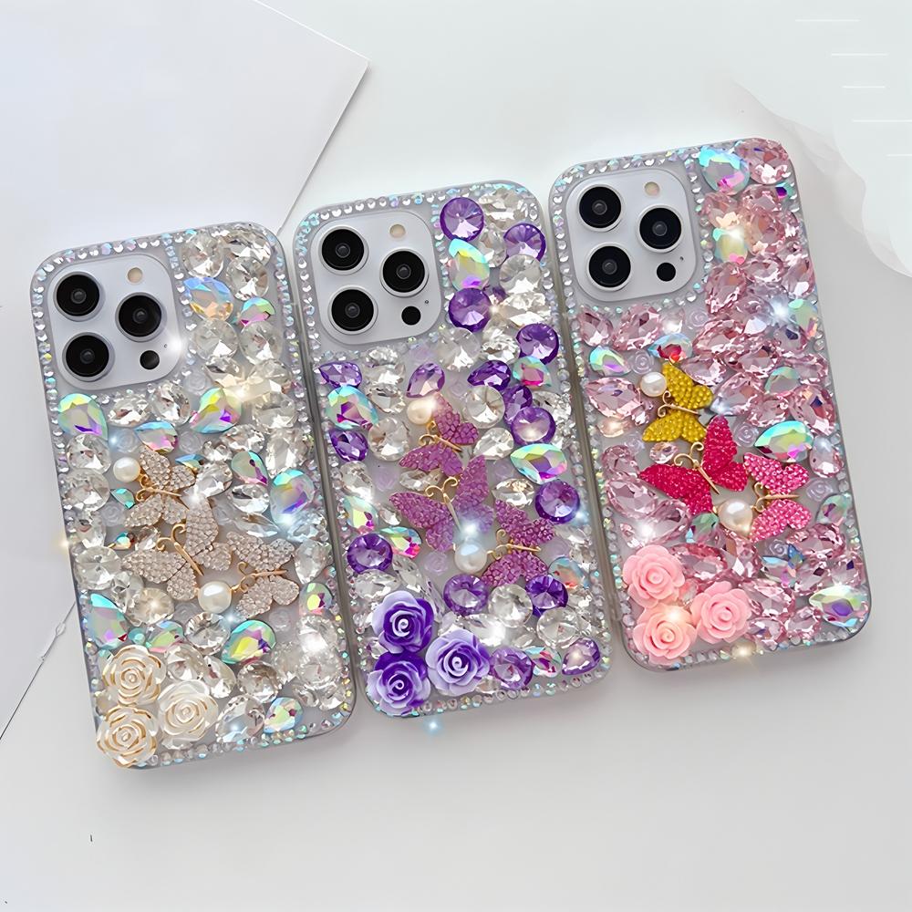Glitter Bling Rhinestone Butterfly Rose Phone Case For XiaoMi 15 Ultra 14 Pro 14T 14A Plus 13 Lite 13T 12 12T 12S 12X 5G