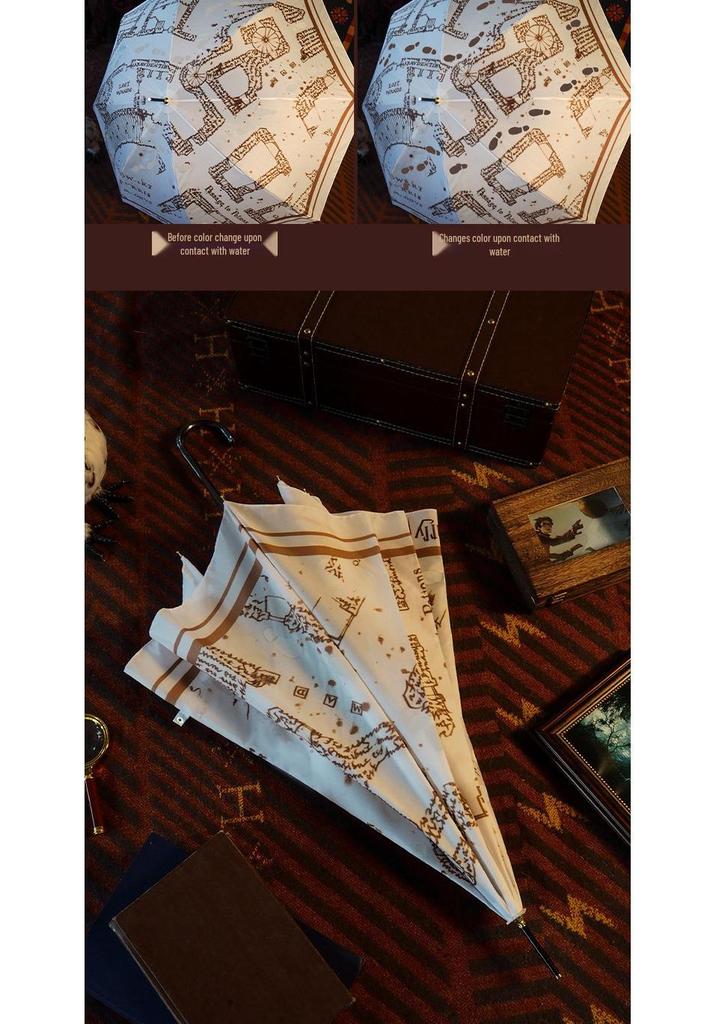 Warner Bros. Harry Potter Marauder's Map Color-Changing Umbrella, Straight Handle, Official Merchandise