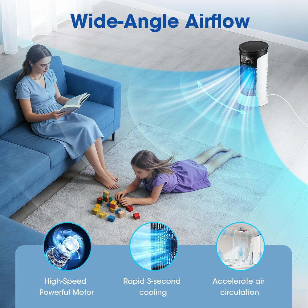 Compact Air Conditioner & Humidifying Fan with 7-Color LED Lights