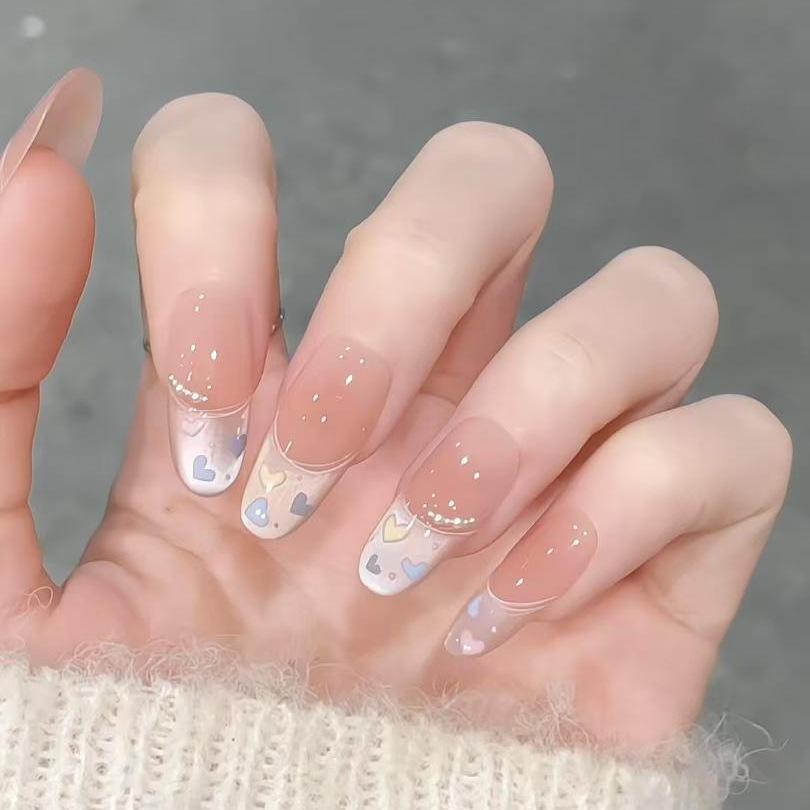 Xiaohongshu Spring/Summer Candy Color French Girlish Handmade Press-On Nails