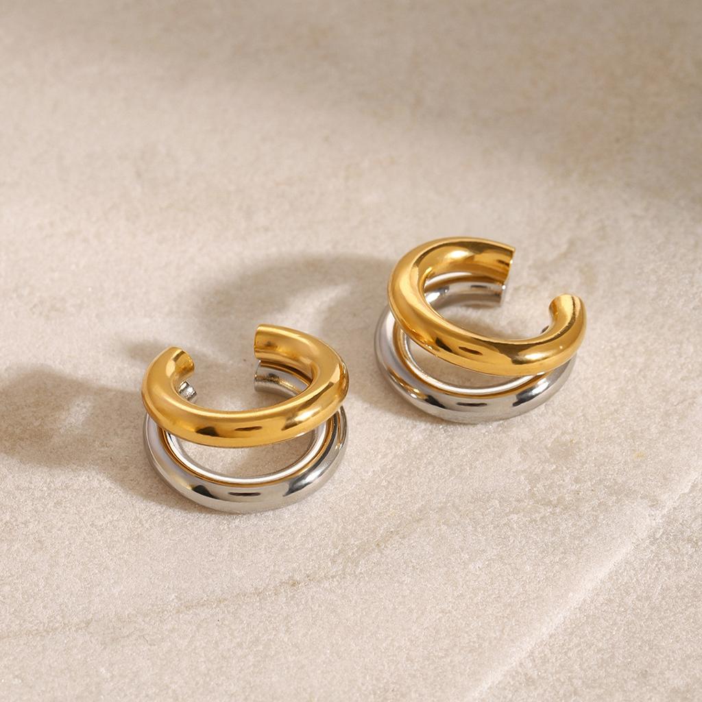 Nouveauté Bijoux de Mode Boucles d'Oreilles Couleur Or-Argent PVD 18K Acier Inoxydable Épaisses Bicolores Clip Oreille Manchette Oreille