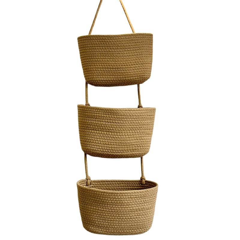 Household Wall-Mounted Woven Storage Basket, Three-Layer Hanging Design, Wall-Mounted Basket For Home Use, Environmentally