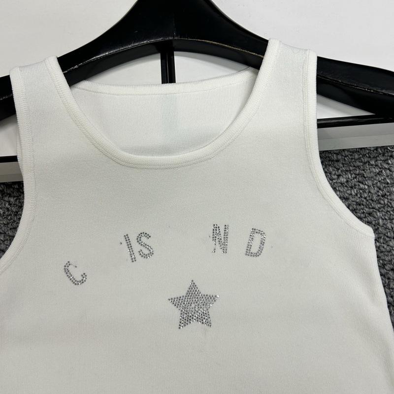 D Brand Rhinestone Star Knit Vest - Spring/Summer Slim Fit Round Neck Top
