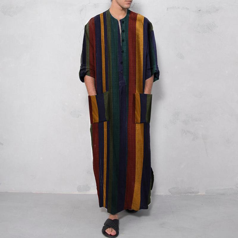 2026 Autumn Men's Striped Exotic Long-Sleeve Shirt-Robe