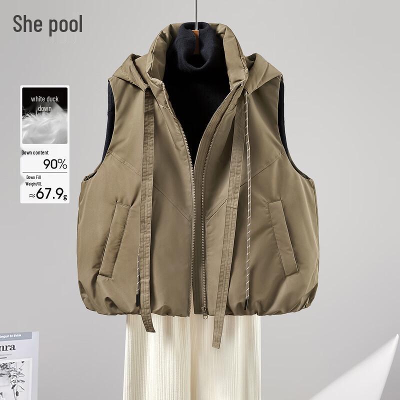 ShePool Women's 90% Down Drawstring Hooded Vest