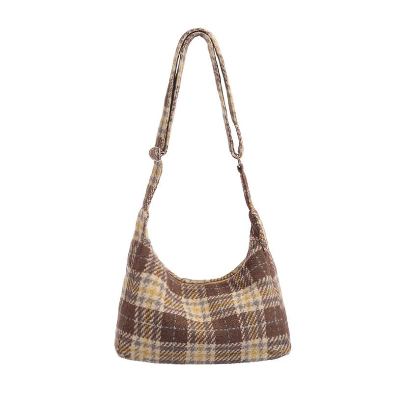 Autumn and Winter Plaid Tote Bag Women's 2024 New Large Capacity Class Commuter Bag Niche Retro Shoulder Messenger Bag