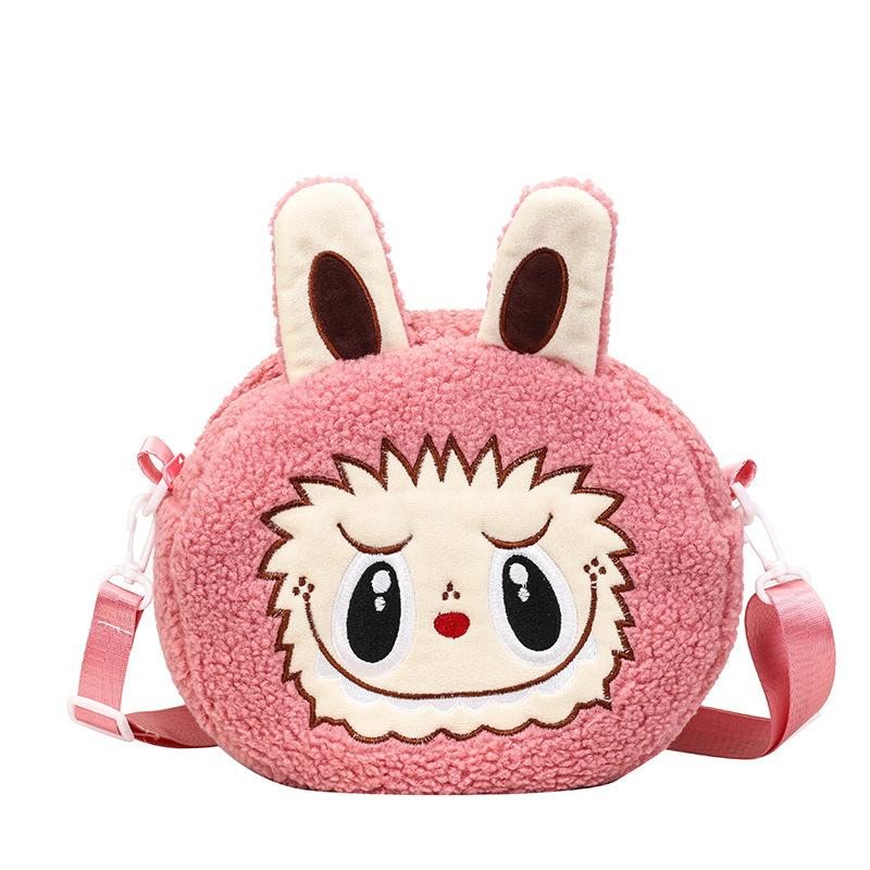 Borsa a tracolla Labubu dei cartoni animati Bambola di peluche Borsa a mano a spalla per bambini Regalo per bambina rosa