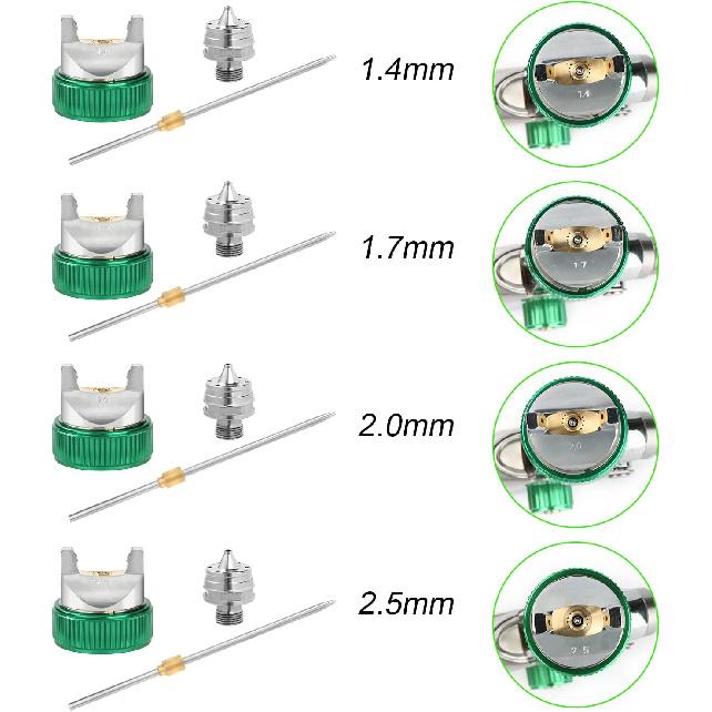 Hvlp Spray Gun, Air Spray Gun Paint Sprayer Gun with 1.4/1.7/2.0/2.5mm Nozzles, 600ml Capacity Great for Walls, Automotive, Home Improvement (Green)