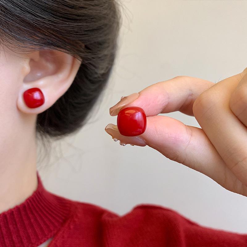 Ankola Red Geometric Earrings for Women - New Year Festive Love, Autumn & Winter Style
