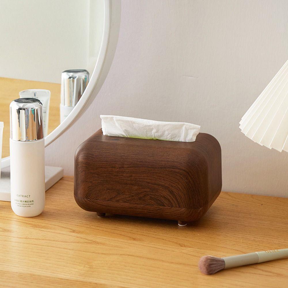 1Pcs with Spring Inside Tissue Box Large Capacity Napkin Dispenser Tissue Storage Box Shell Wood Grain Plastic Paper Box Holder