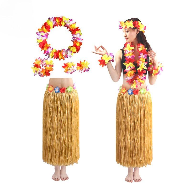 Adult Beach Hawaiian Hula Dance Costume 8-piece Set, Hula Dress, Hairpin, Pineapple Glasses, Costume Dance Performance Props