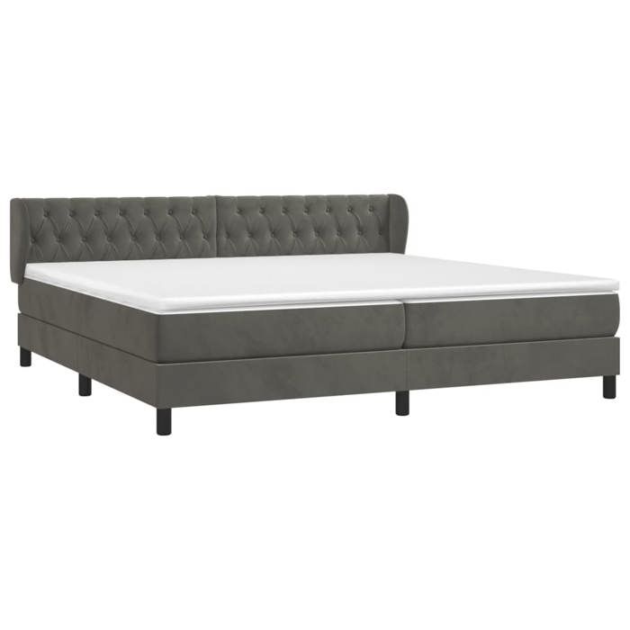 3127692 vidaXL Lit à sommier tapissier et matelas Gris foncé 200x200cm Velours