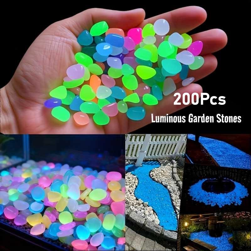 200Pcs Glow in the Dark Garden Pebbles For Sidewalk Garden Terrace Lawn Garden Patio Fish Tank Aquarium Decoration Glow Stone