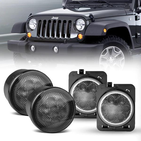 2007+ Wrangler JK Geräucherter Schwarzer Kühlergrill, Blinker und Radlaufleuchten-Kombination