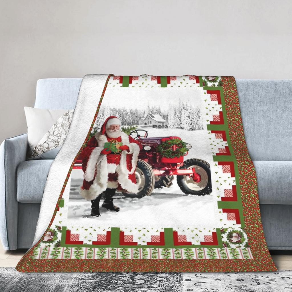 Red Truck Christmas Fleece Throw Blanket Nordic Merry Christmas New Year Blanket for Home Outdoor Super Warm Plush Thin Quilt