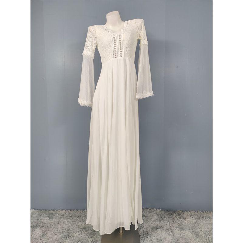 Foreign Trade Order Lu Fairy Light Luxury White Banquet Party Wedding Horn Hollow Backless Dress Formal Dress Long Dress