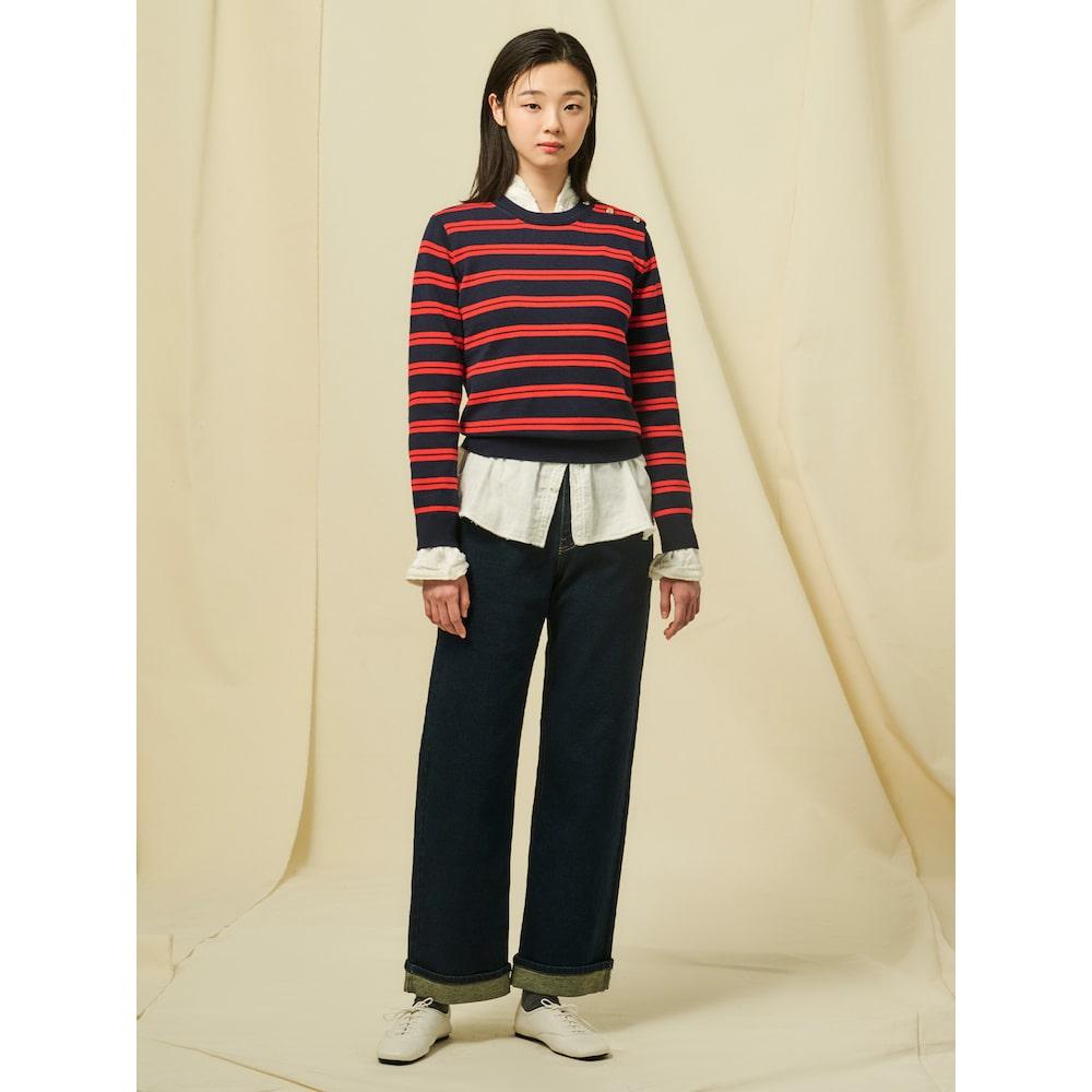 Binpolleidiseu Cotton Blend Striped Pullover Navy (Bf5251C01R)