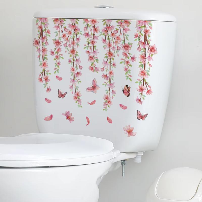 Plants Flowers Butterflies Toilet Sticker Bathroom Toilet Cover Sticker Refrigerator Wall Stickers Wc For Home Decoration