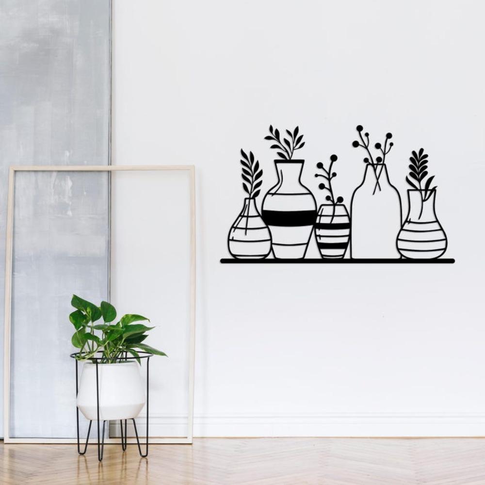 Wrought Iron Vase Wall Art Minimalist Metal Silhouette Home Decor