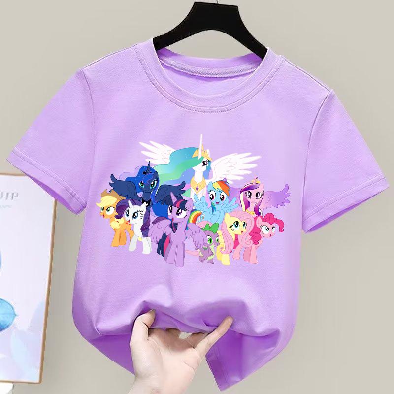 My Little Pony T-shirt for Children Cartoon Partern Tee Top New Boys Girls Round Collar Clothes Kids Anime Cotton Clothing Gift