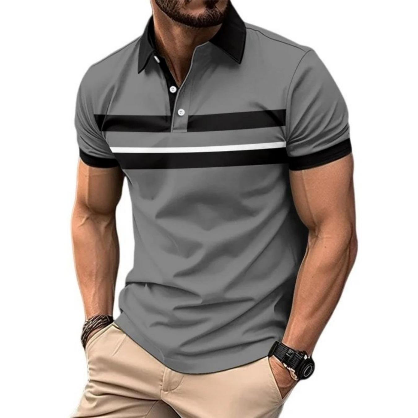 The 2025 summer new men s POLO shirt features a casual fashionable soft and comfortable 3D striped pattern print S