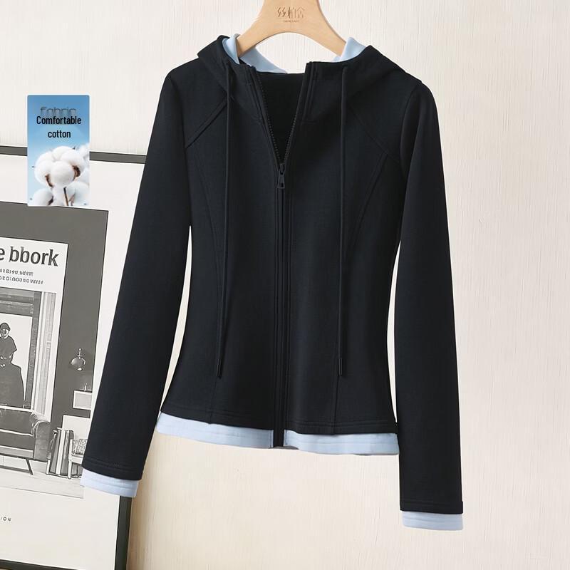 Women s Contrast Color Hooded Pullover Sweatshirt S