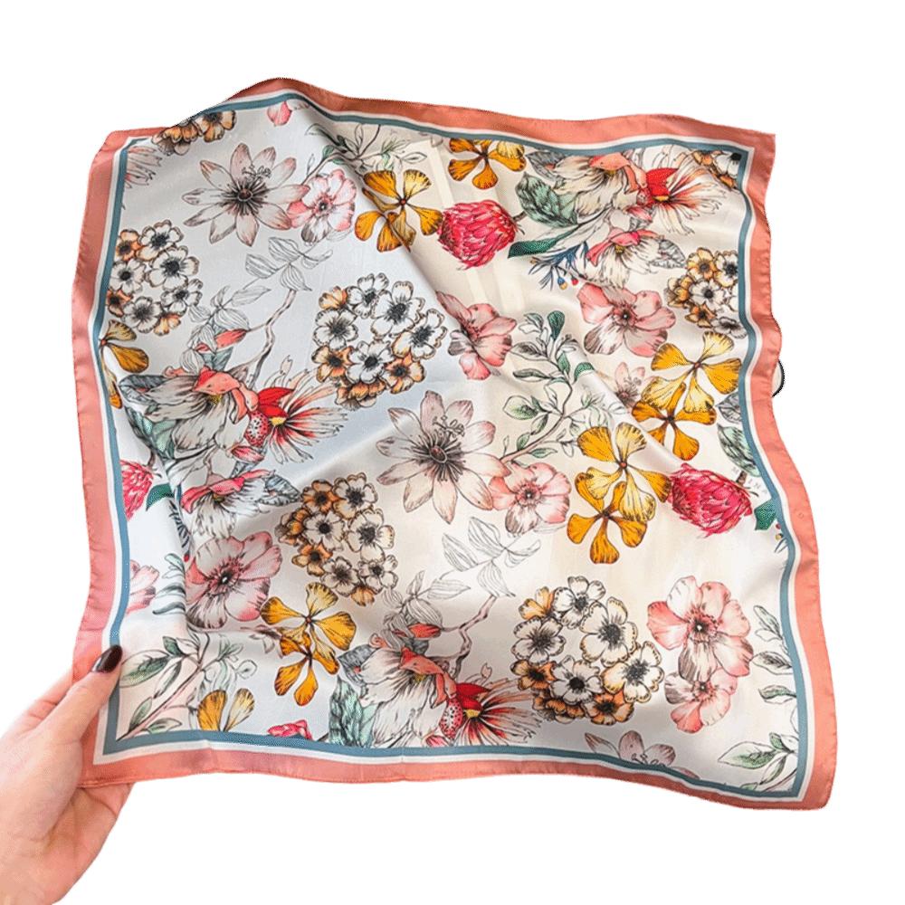 Floral Print Bandana Scarf Luxury Neckerchief Scarf Fashion Square Silk Scarf  Spring
