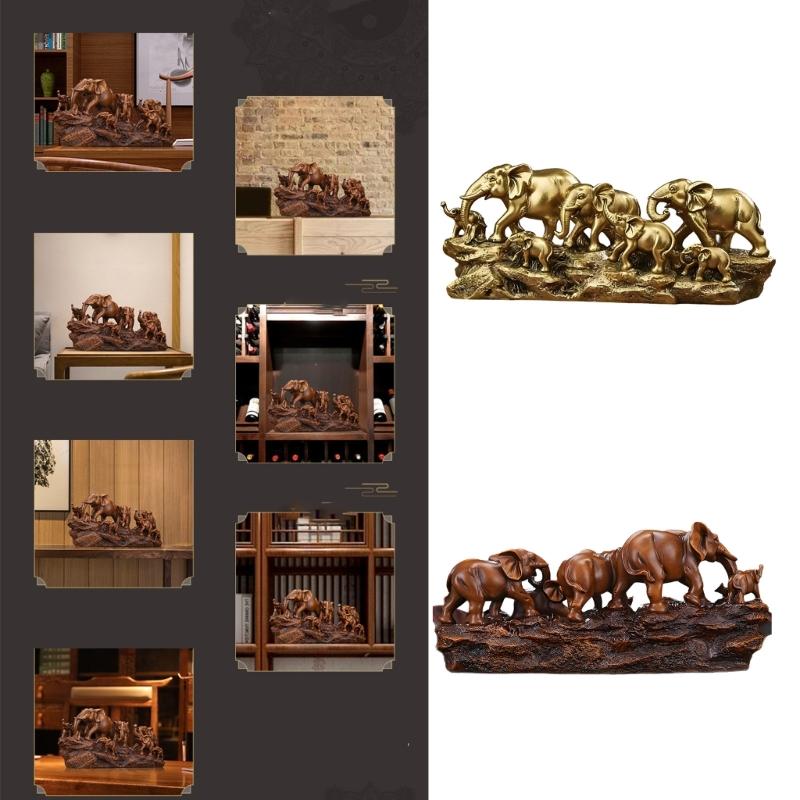 Resin Elephant Family Statues Elephant Herds With Babies Frgurines Sculpture Desktop Decoration Ornament Home Decors