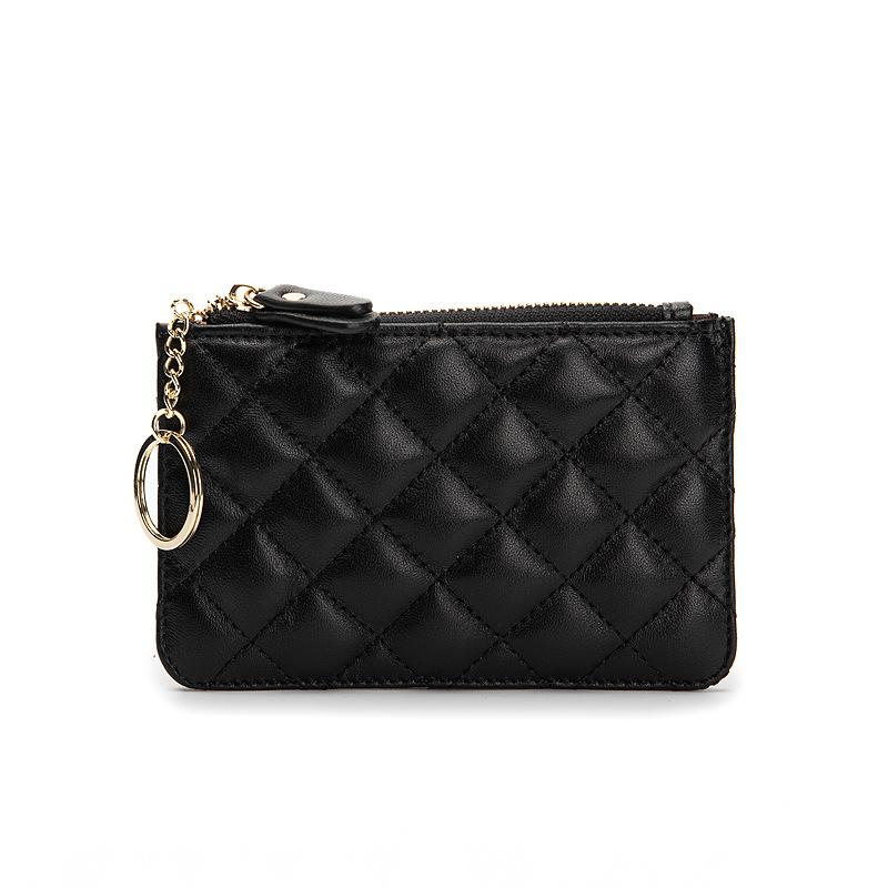 Ladies Sheepskin Rhombus Key Case, Soft Surface Change Storage Bag, Leather Multi-Function Ultra-Thin Card Case