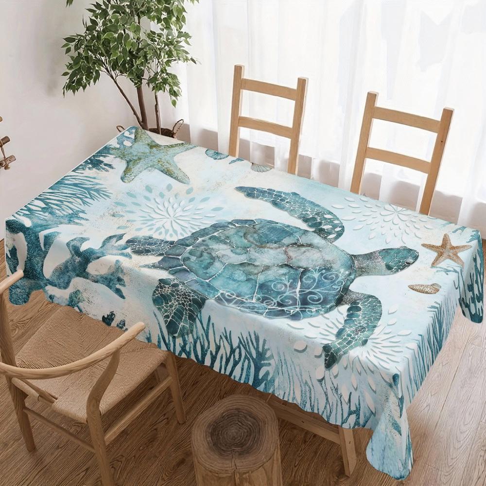 Ocean Turtle Starfish Rectangle Tablecloth for Table Decor Kitchen Dining Waterproof Reusable Tablecloths for Table Dining Room