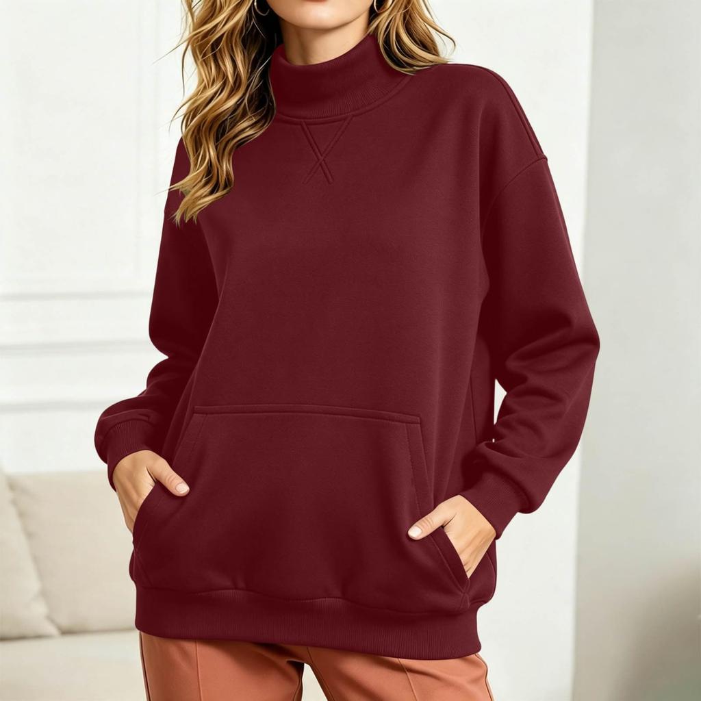 Women's Loose Fit Long Sleeve Pullover Sweatshirt with Pockets for Everyday Casual Wear