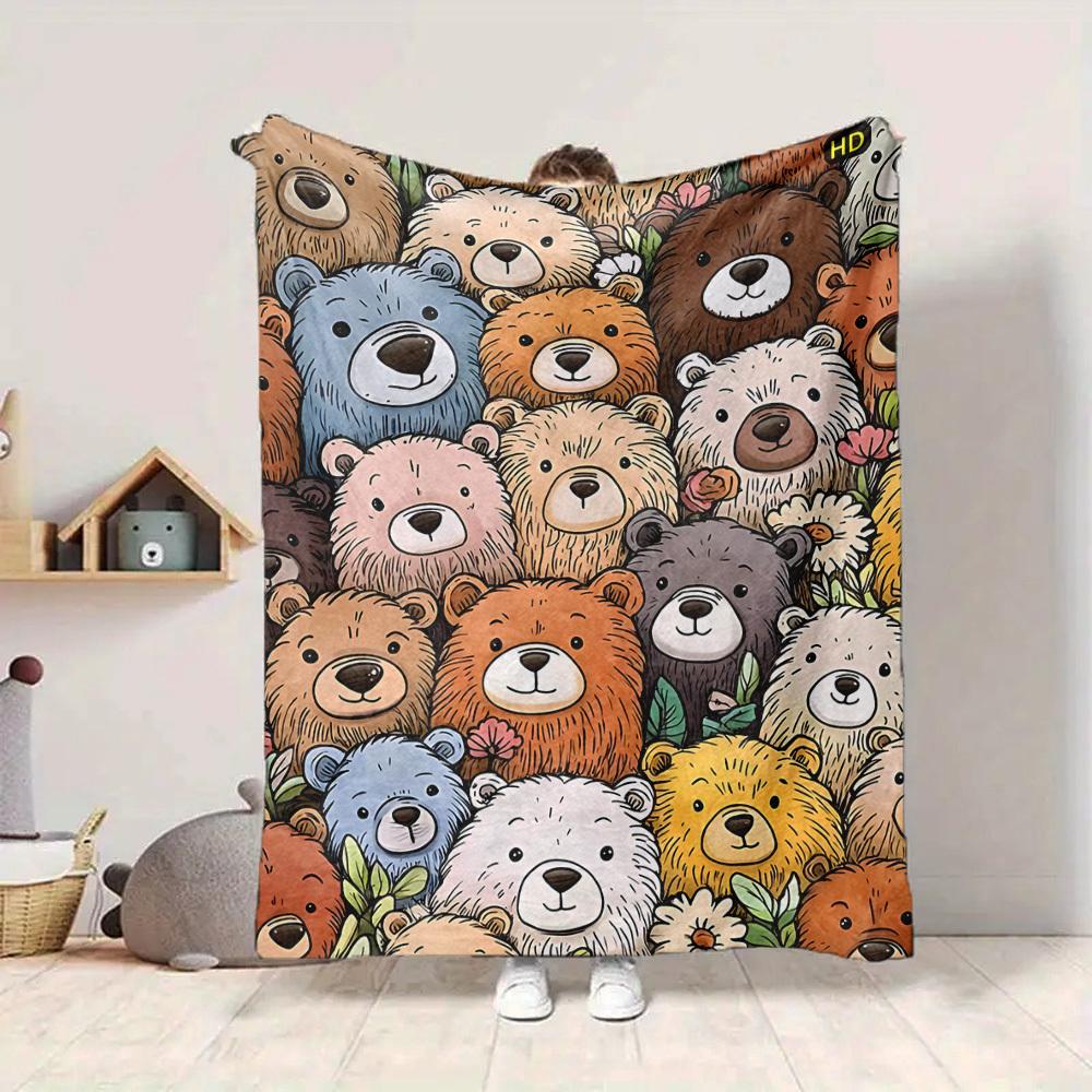 1pc Bear Collection Blanket, Lightweight Flannel Throw Blanket For Sofa, Bed, Travel, Camping, Living Room, Office, Couch, Chair, And Bed