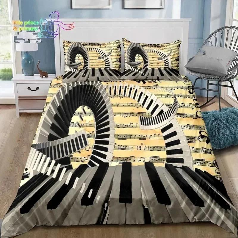 Music Note Piano Bedding Set Single Twin Full Queen King Size Bed Set Adult Kid Bedroom Instrument Bedding Gift
