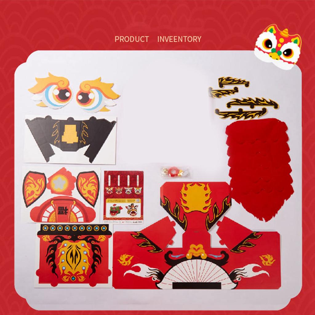Chinese Lion Dance Head DIY Assembly Interesting Educational Cute Style Paper Decorative Craft
