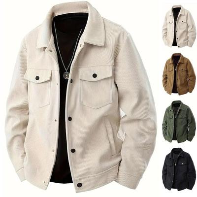 Men's Corduroy Single-breasted Pocket Jacket - Long Sleeve Casual Shirt with Lapel