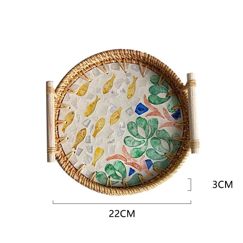 Tabletts zum Servieren von Speisen Serviertabletts Snacktablett Nachmittagstee-Tablett Teller Dessert Rattan Obst Trocken Gericht Süßigkeiten Teller Kuchen Zuhause