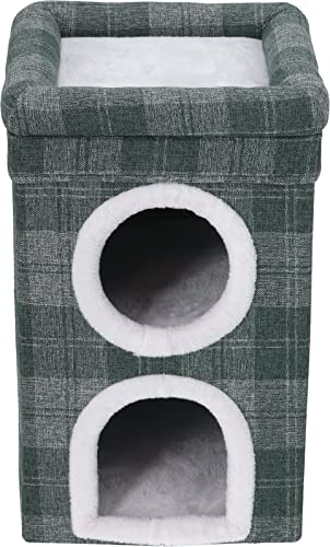Fujiboeki Pet House/Pet Bed, 2-Room, 40cm Wide X 40cm Deep X 65cm High, Gray, Checkered Pattern, for Dogs and Cats, with Roof Bed, 53720, Small
