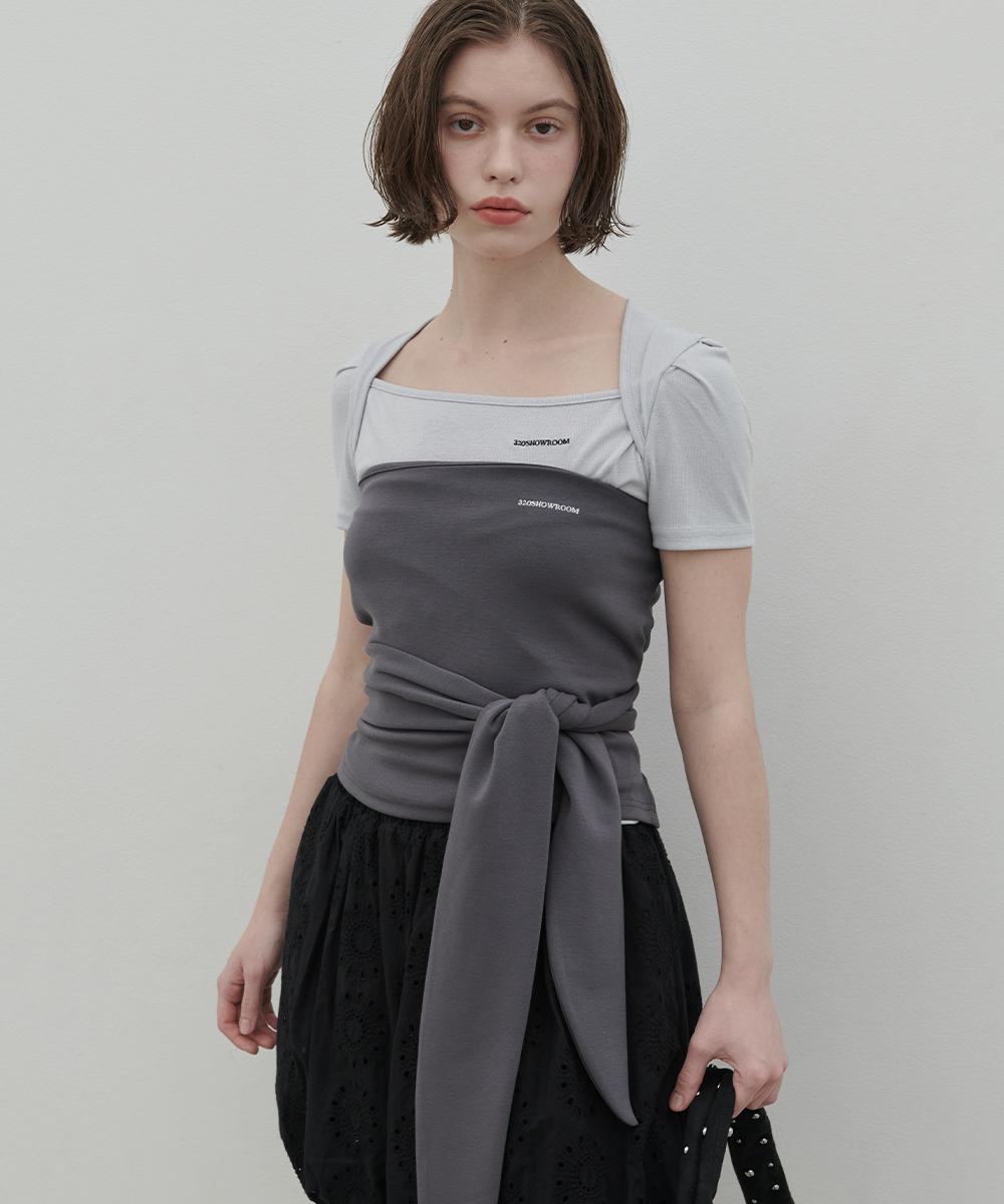 320 Showroom Eddy Square Neck Embroidered Tee Gray Gray/Free