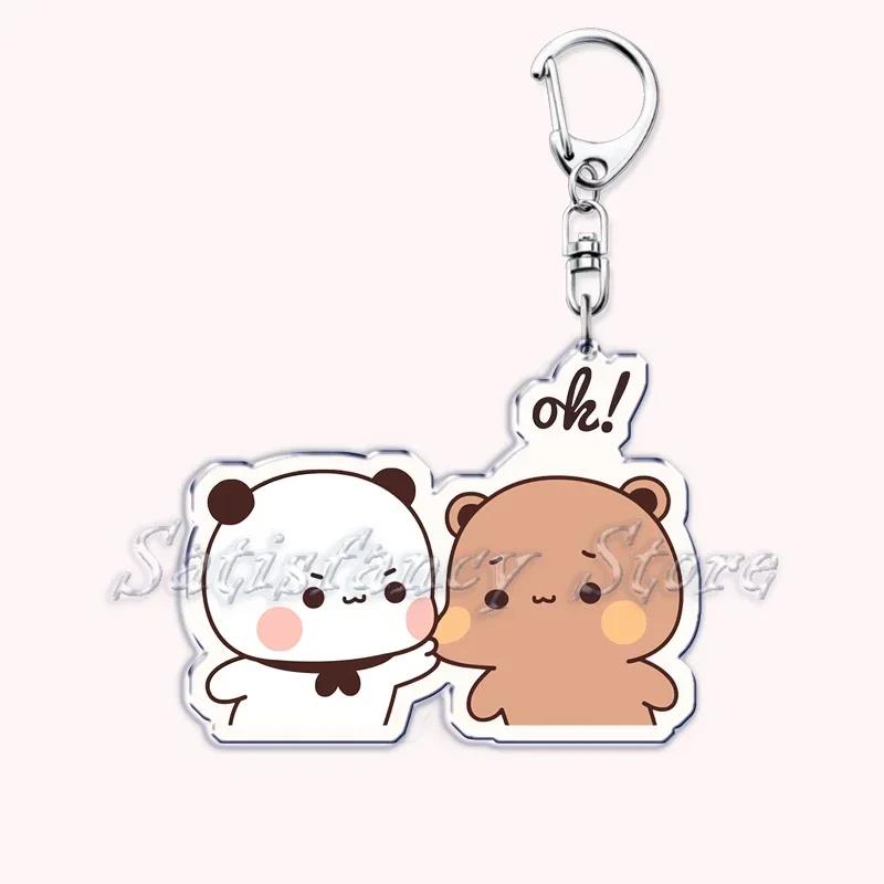 Cute Bubu Dudu Love Keychains Couple Bear Panda Acrylic Keyring for Accessories Bag Pendant Key Chain Jewelry Fans Lovers Gifts