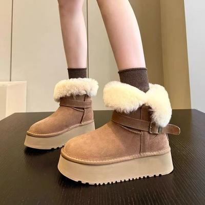 Women's Fur One Thick Bottom Heightening Winter Lightweight Padded Warm Snow Boots Non-slip Wear Casual Sports Two Wear Cotton Boots