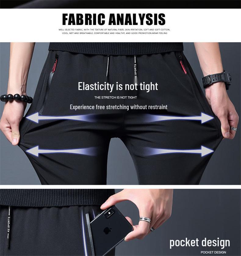 Douyin Men's Quick-Dry Zippered Ice Cool Casual Pants