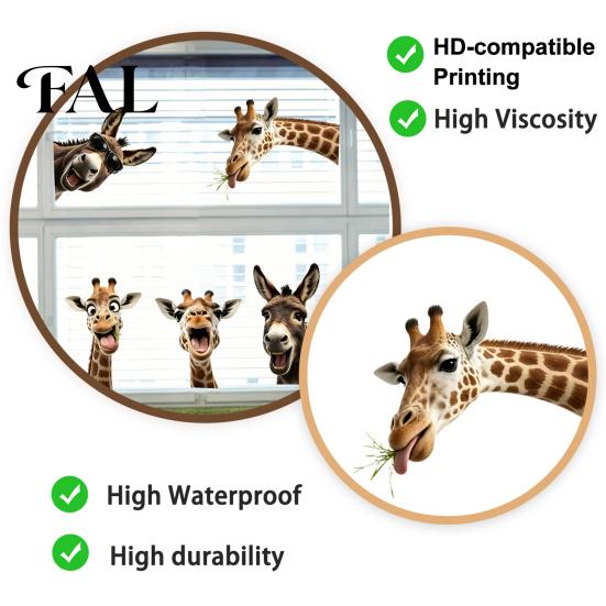 Reusable Window Decals for Holidays Funny Giraffe Donkey Static Cling, Removable Farm Animal Glass Creative Soft Furnishing Gift Ideas