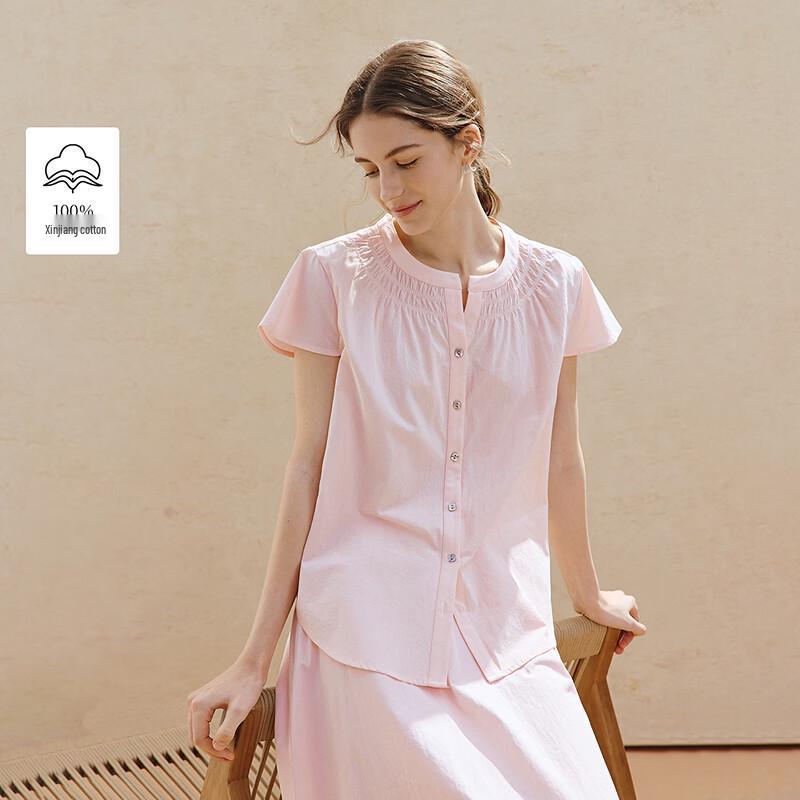 INMAN Women s Pleated Cotton Flutter Sleeve Top S