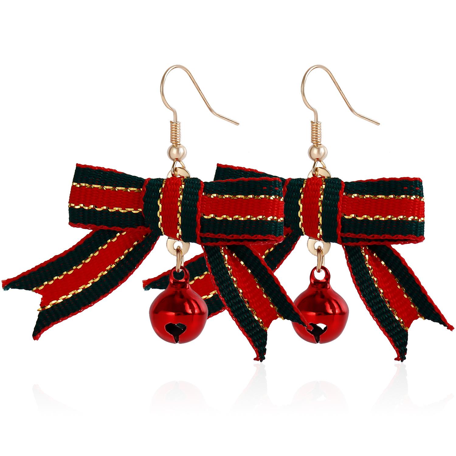 Европейские и американские рождественские украшения В наличии Рождественские ленты Серьги-бантики Аксессуары Колокольчики Деда Мороза