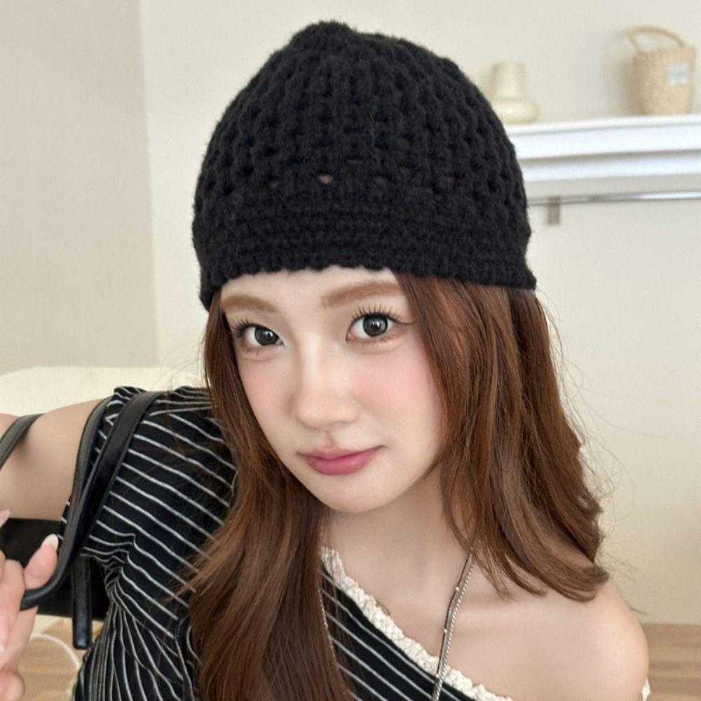 Hollow Out Crochet Pullover Hat Bohemian Style Weave Cap Sweet Knitted Beanies Hat  Girls