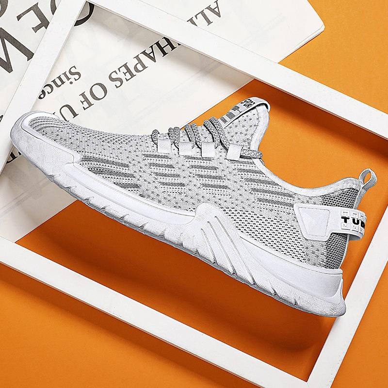 Large size men's shoes spring mesh breathable fly-woven fashion running shoes round head platform men's casual sports shoes