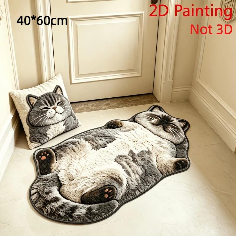 Imitation Cashmere Cat Floor Mat Thickened Water Absorbent Non-Slip Soft Rug for Bathroom Bedroom Front Door Decor